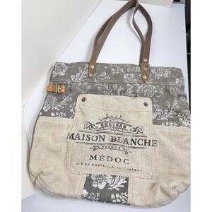 Maison Blanche Médoc Tote Rustic French Canvas Bag Leather Straps 17" x 15"